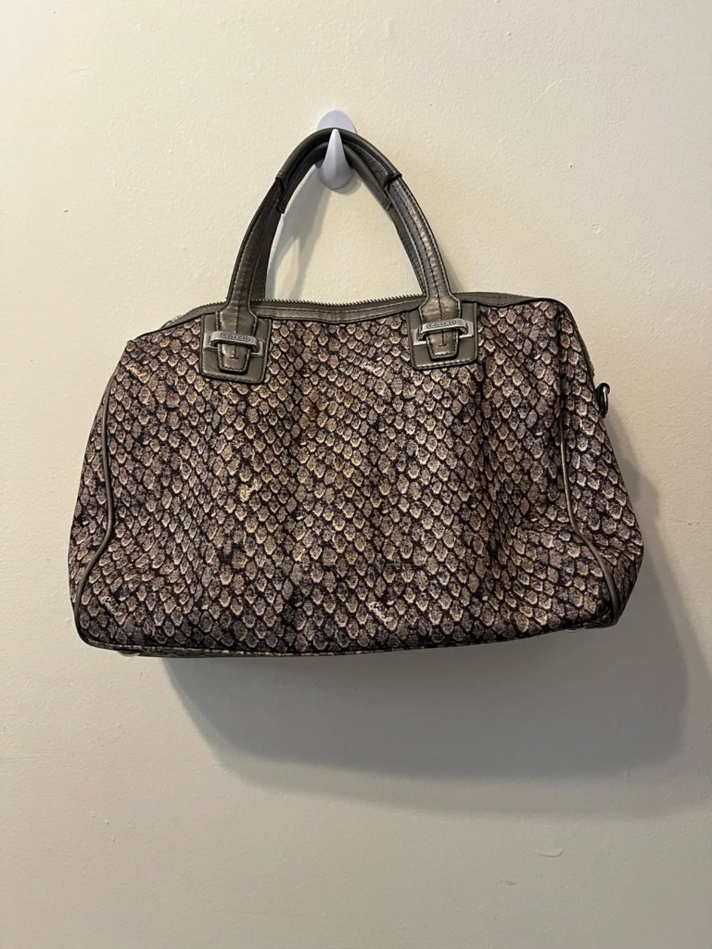 Coach Python-Print Satchel in Brown and Gray